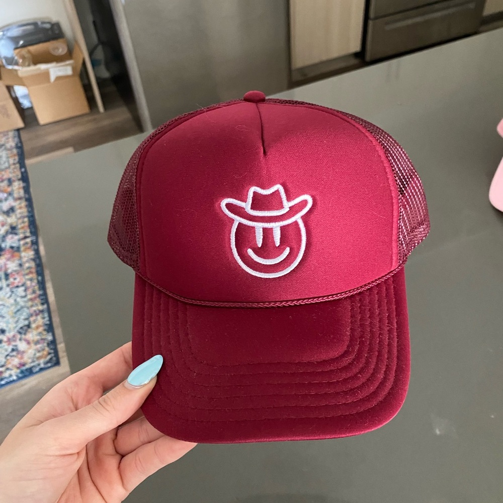 Maroon Cowgirl Smiley Trucker Hat
